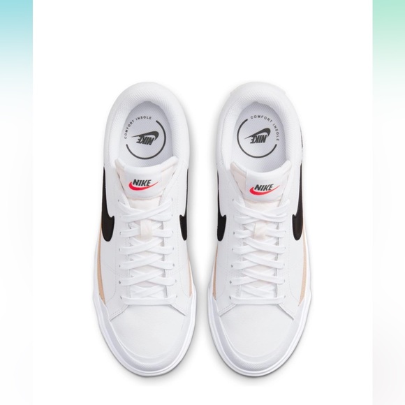 NWT SZ 6.5 NIKE WOMENS COURT LEGACY LIFT SNEAKERS- Black/Sail-white-team Orange - Picture 2 of 8